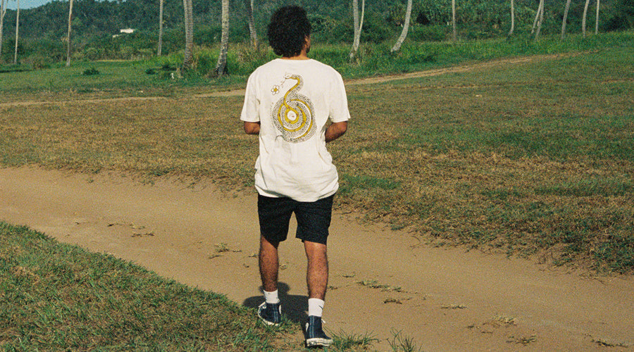 graphic tee and shorts